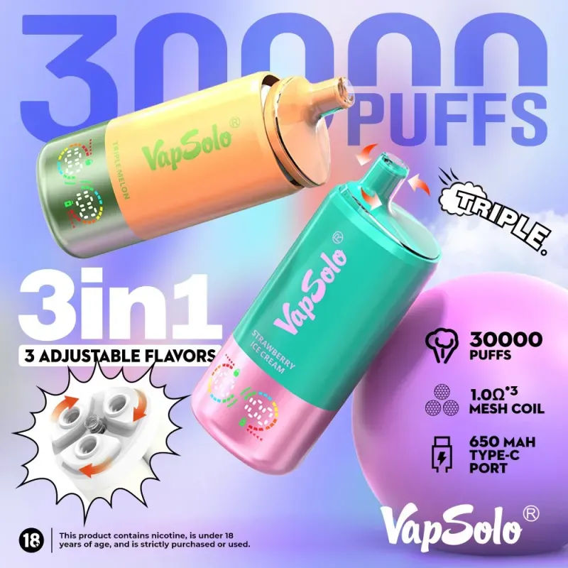 Vapsolo Triple 30000 Soffi|Aroma 3-in-1, liquido elettronico da 36 ml, schermo LCD, vaporizzatore monouso sfuso
